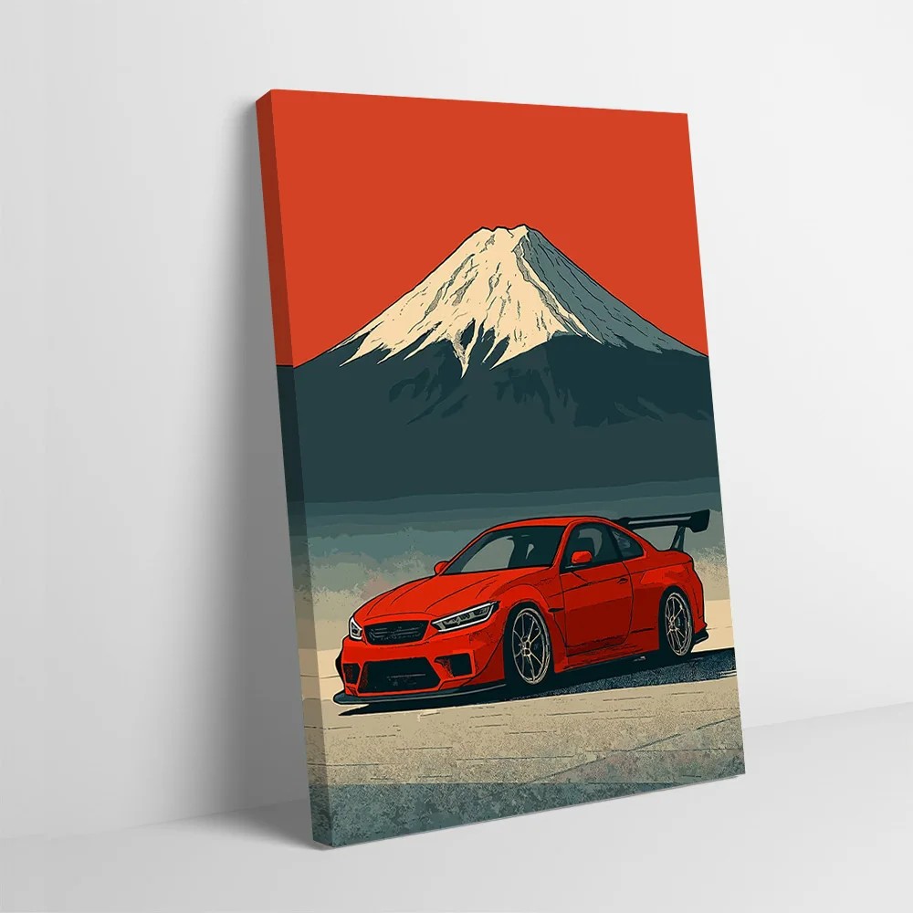 Japanese Fuji Mount Sport Red Car Poster Customizable Printed Canvas Painting Wall Art Gift for Living Room Decoration Wand Deko