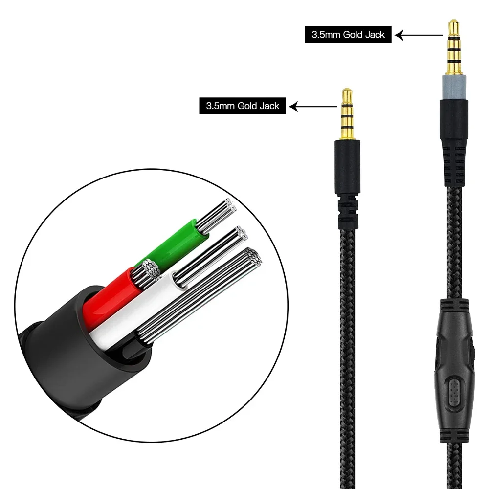 Replacement Nylon Braided Aux Cable Extension Cord For Dell Alienware AW310H AW510H AW720H AW988 Gaming Headsets Game Headphones