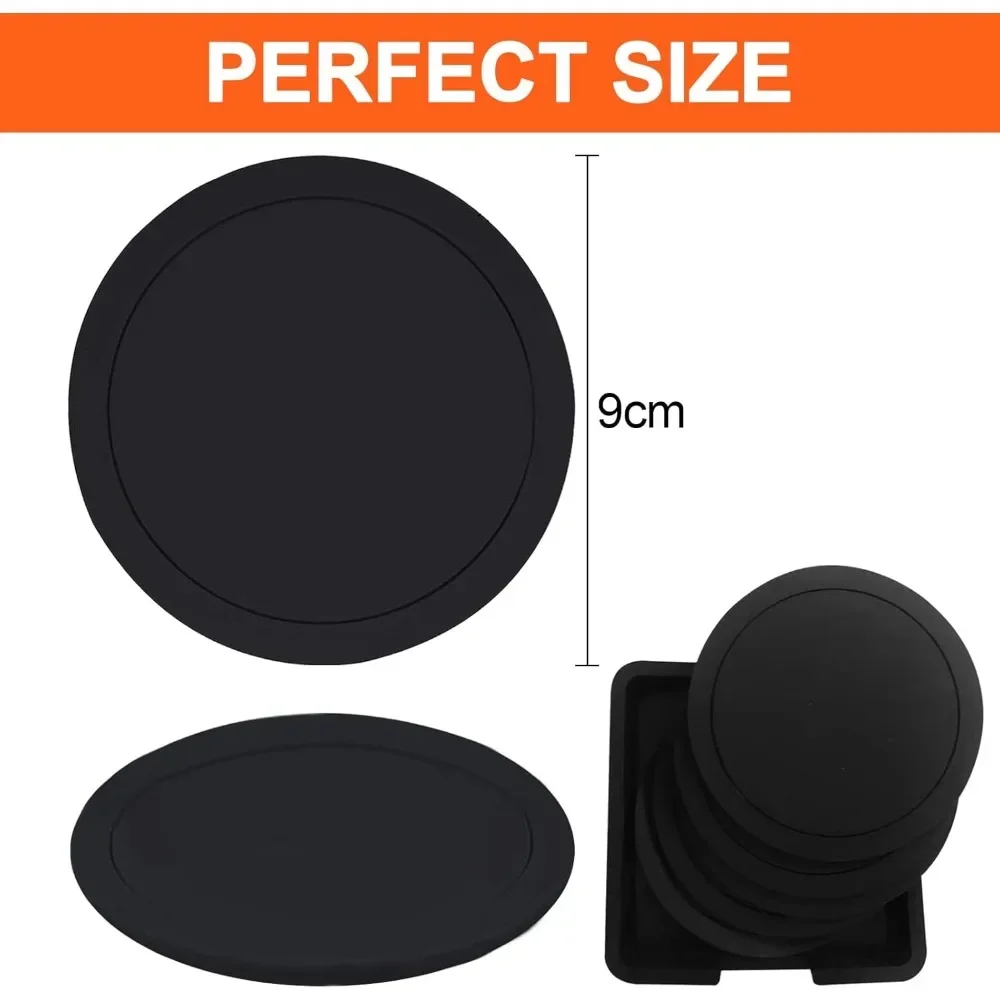 

Набор из 6 черных матовых резиновых противоскользящих силиконовых подставок для напитков, декоративных круглых подставок из ПВХ для дома и бара