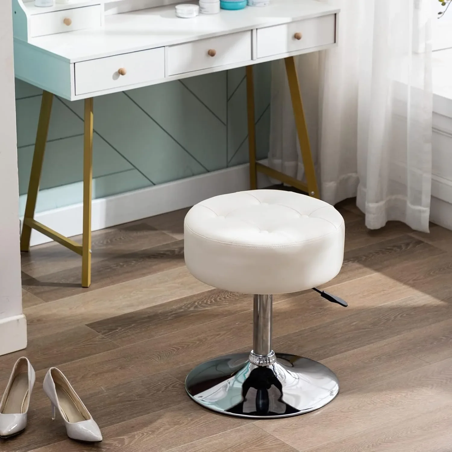 

PU Leather Vanity Stool Makeup Stool Height Adjustable Swivel Stool