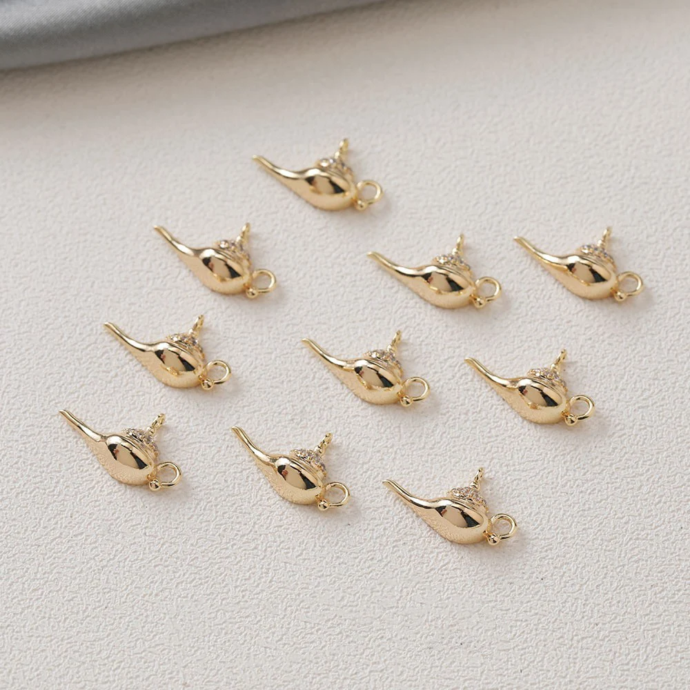 4PCS 14K Gold Plated Magic Lamp Inlaid Zircon Pendant DIY Making Supplies Jewelry Accessories Brass Charm