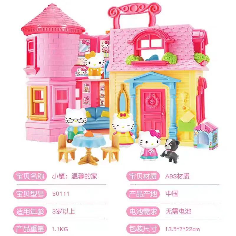 Hello Kitty Warm Home Set 50111 Simulation Furniture Room Girl Handheld Box Princess Castle Play Toy