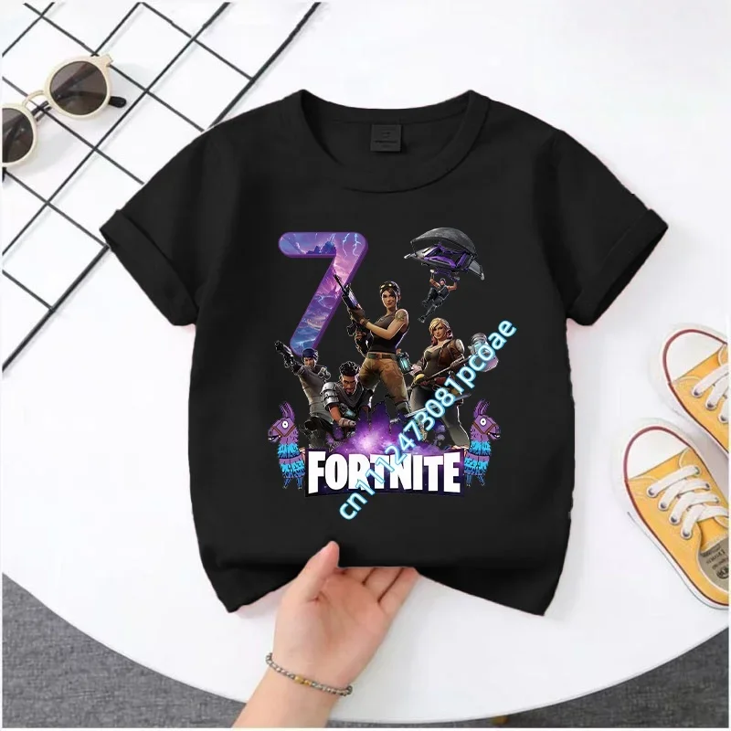 

Футболка с принтом Fortnite для мальчиков, белая, с коротким рукавом, хлопковая, для вечеринок, на день рождения, детская одежда