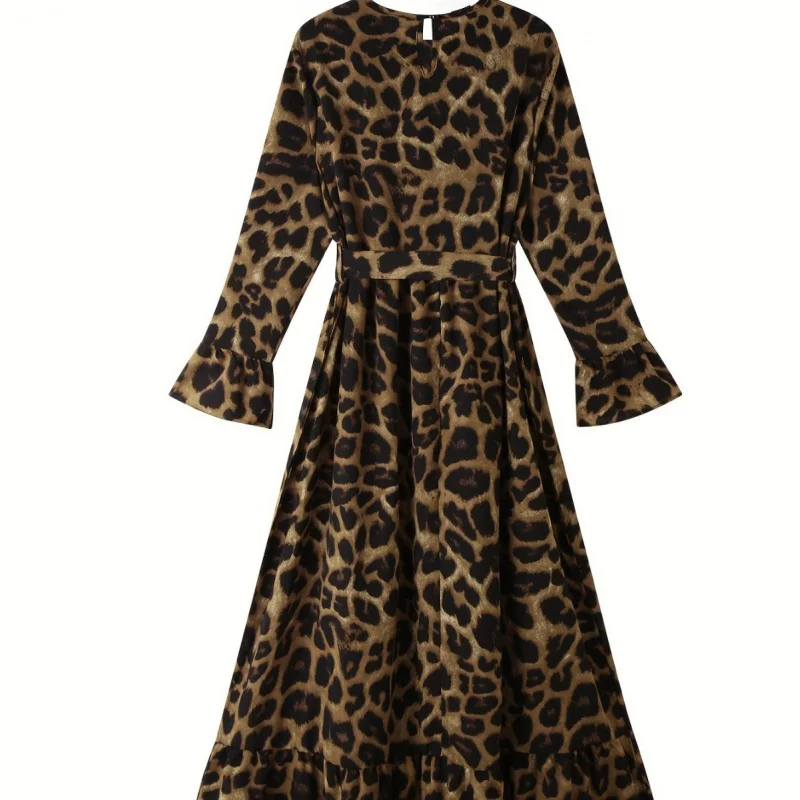 Cross-Border Real Shot Leopard Print Long Sleeve Fashion Women's Wear Printed Temperament Middle East Turkish Robe Cross-Border