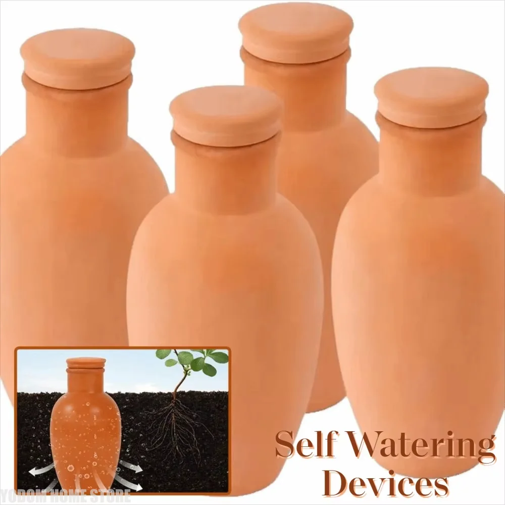 4Pcs Terracotta Self‑Watering Spikes Automatic Plant Watering Stakes Consistent Water Supply Self‑Irrigation System GardenDevice