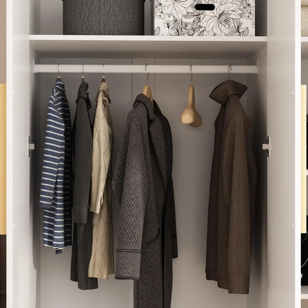

3 Doors Wardrobe Armoire Closet, Large Freestanding Armoire Wardrobe Cabinet with Shelves & 2 Hanging Rod, Bedroom Wood