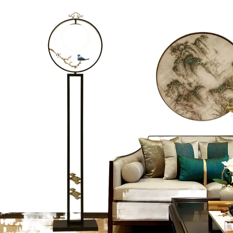 

New Chinese floor lamp living room creative Internet celebrity retro home lamp bedroom bedside