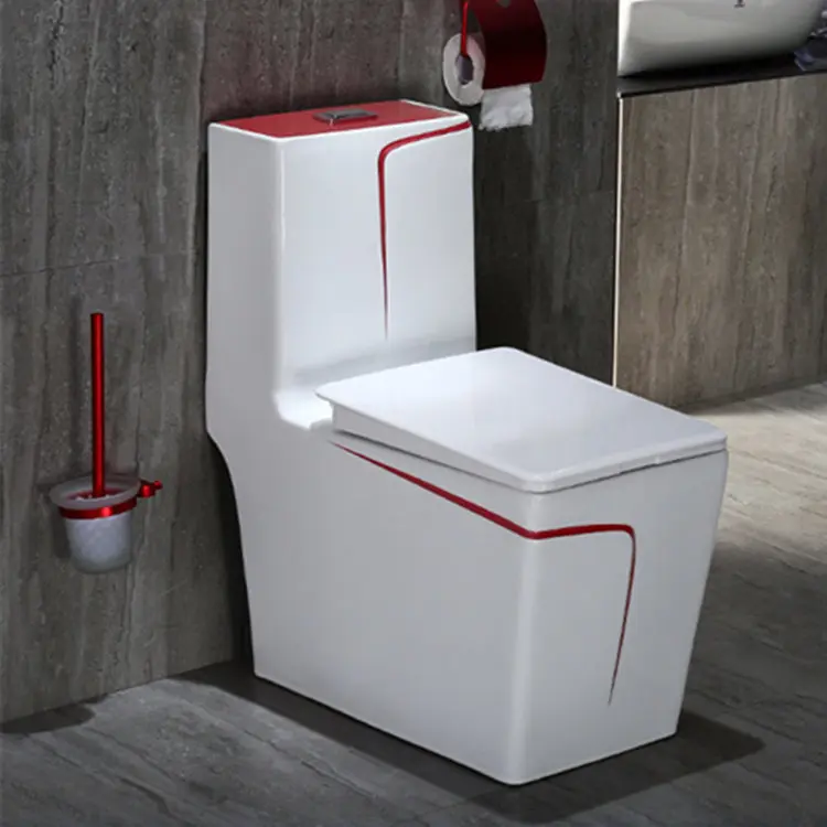 

Red Colored Floor Mounted Bathroom One Piece Toilet Decoration