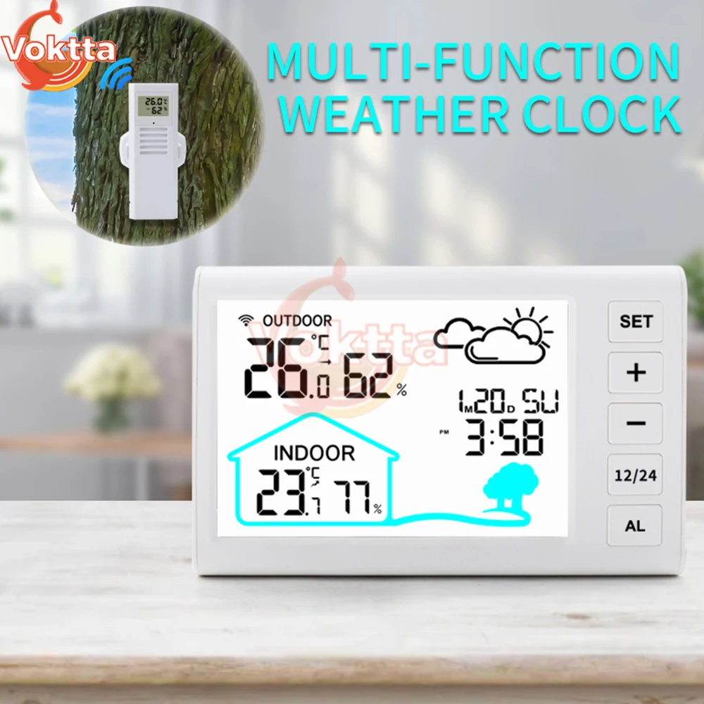 Outdoor Indoor LCD Digital Thermometer Hygrometer Wireless Weather Stations Clock Temperature Humidity Monitor Sensor for Home