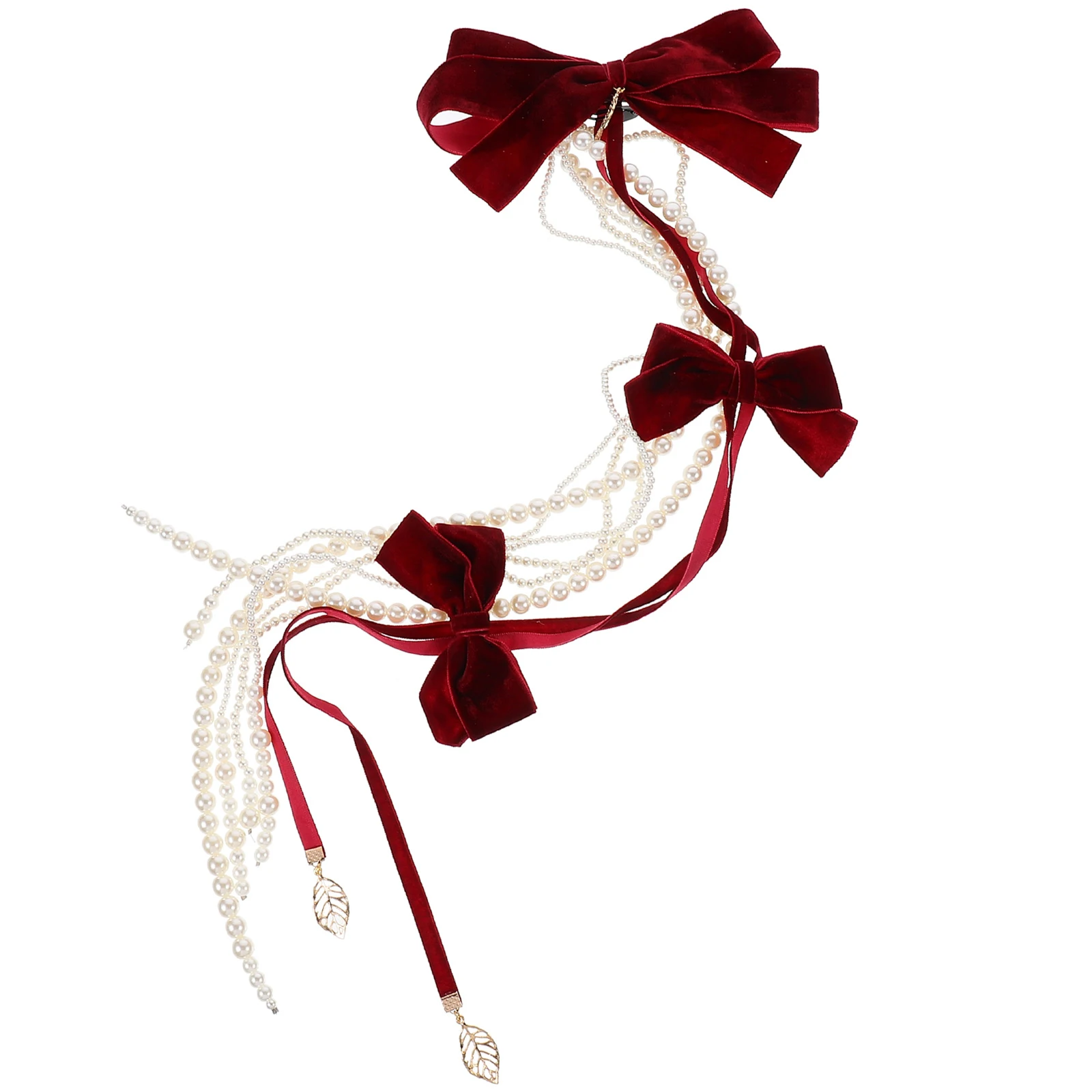 

Bow Bead Chain Headdress Hair Topper Bride Headpieces Clip Pearl Cloth Women Fashion Unique Durable Eye-catching Stunning