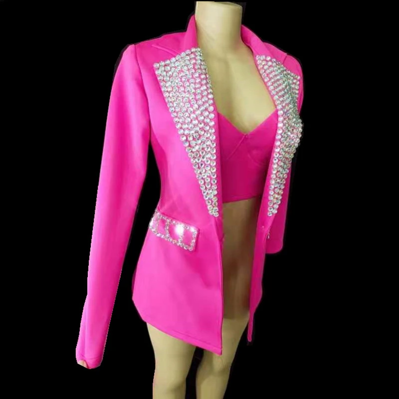 

Jacket+Bra+Pants 3 Piece Set Women Singer Bar Concert Rhinestones Blazer Suits Birthday Party Outfits Show Jazz Dance Costume