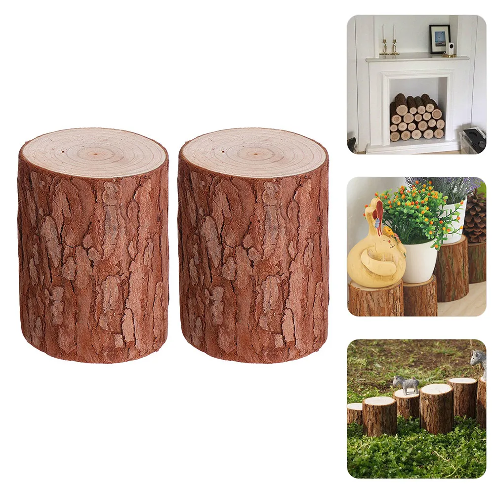 

2Pcs Mini Wood Stump Decoration Lifelike Natural Wooden Scene for Desktop Garden Room Book Shelf Adornment Model Stump