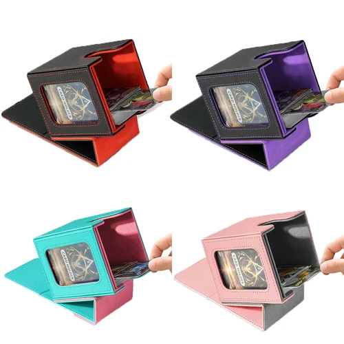 Caja de baraja de cartas coleccionables con más de carga de 100 con 2 divisores, caja de almacenamiento de tarjetas de juego con cierre magnético de cuero PU para tarjetas deportivas YuGiOh MTG
