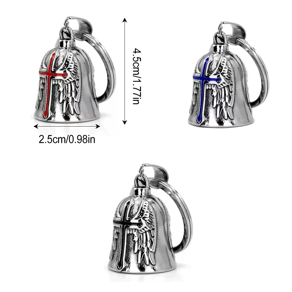 Lucky Bell Keychain Vintage Cross Angel Wings Motorcycle Ride Punk Motorcycle Rock Boy Party Amulet Exorcism Jewelry