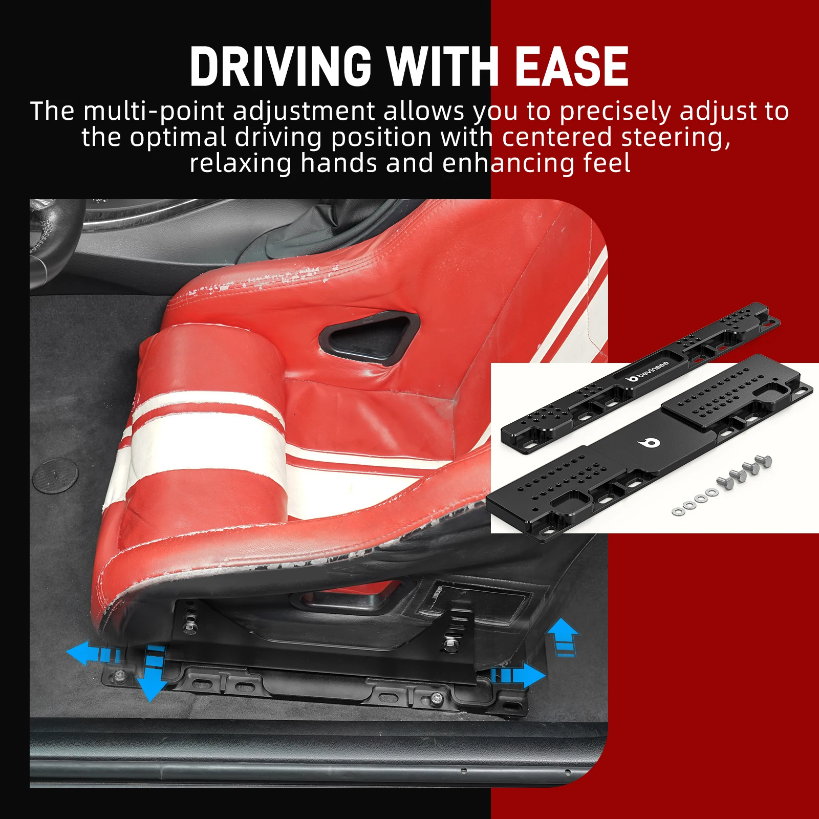 BEVINSEE Aluminium verstellbare Rennsitz-Bodenmontage-Adapter für BMW E36 E46 320i 323i 325i 328i, Auto-Innenzubehör