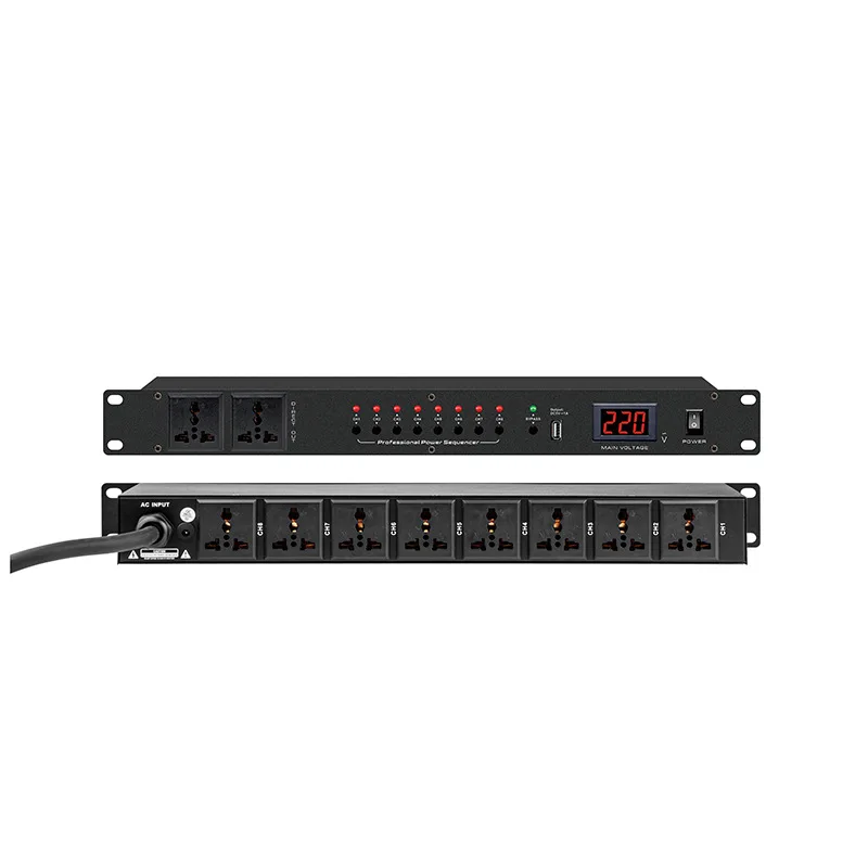 Power Sequencer Rack Mount 1U Universal Power Distribution with Surge Protection, LED Display for Audio Equipment, Home Theater