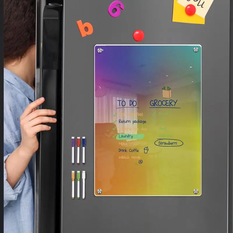 Clear Dry Erase Board Colorful Acrylic Magnetic Writing Note Planner Fridge Note Board With 6 Colors Markers For Kitchen Cafe