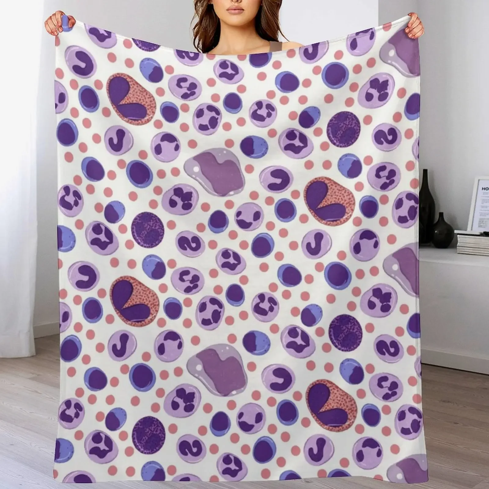 Large White Blood Cell Pattern Throw Blanket Giant Sofa Warm Blankets