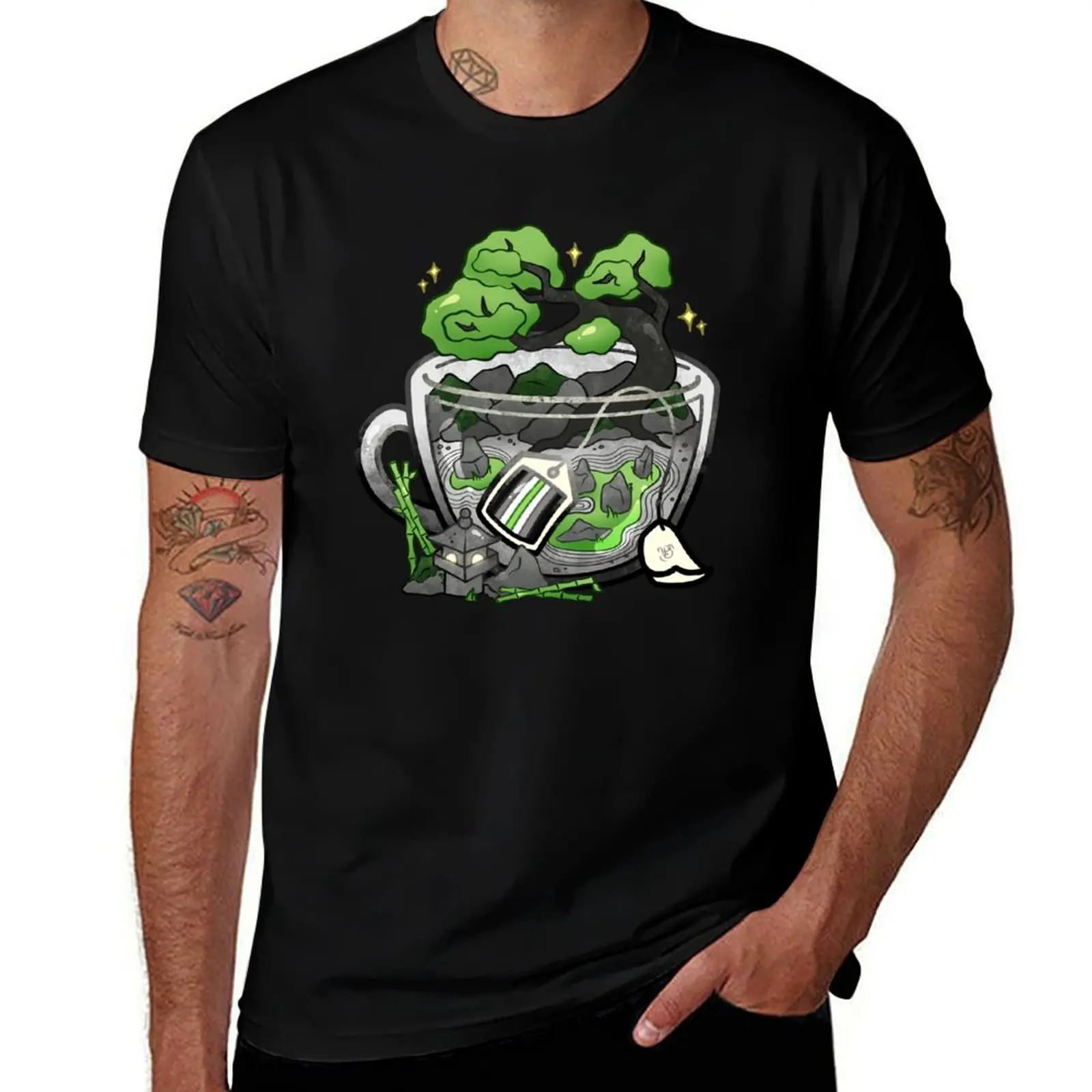 Pride Flag Teacup - Zen Garden Agender T-Shirt Basic Short Sleeve T-Shirt for Men