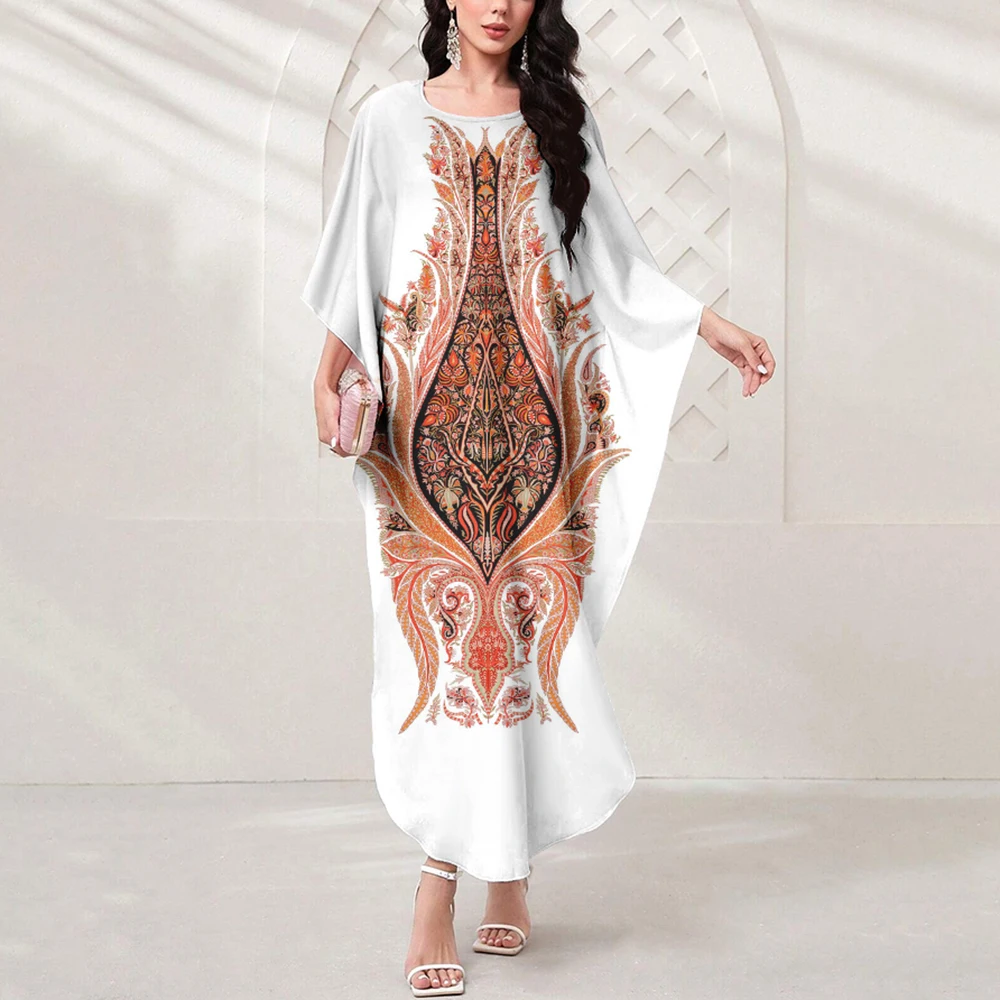 2024 New Muslim Women's Batsleeve Dress Women's Casual Abaya Muslim Party Dress Delicate Vintage Print Elegant Comfortable Dress