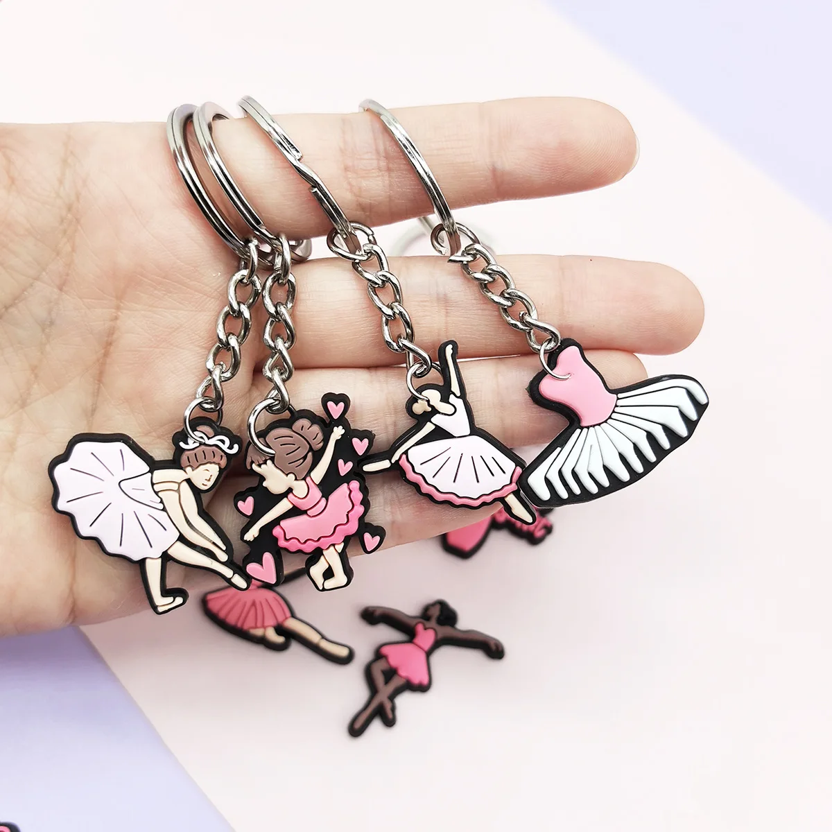20Pcs Set Hot Sale Cute Ballet Dancer PVC Keychain Lovely Dance Theme Hanging Charms Key Ring For Bag Backpack Party Favor Gift