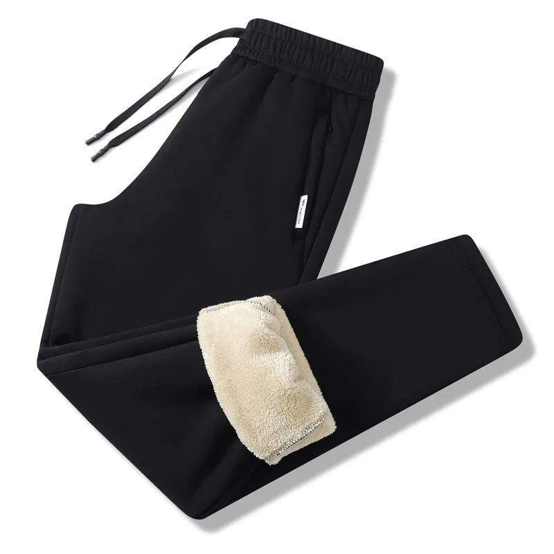 

Новые утолщенные спортивные штаны из чистого хлопка и флиса для мужчин, осенние и зимние облегающие повседневные брюки, свободные прямые спортивные штаны