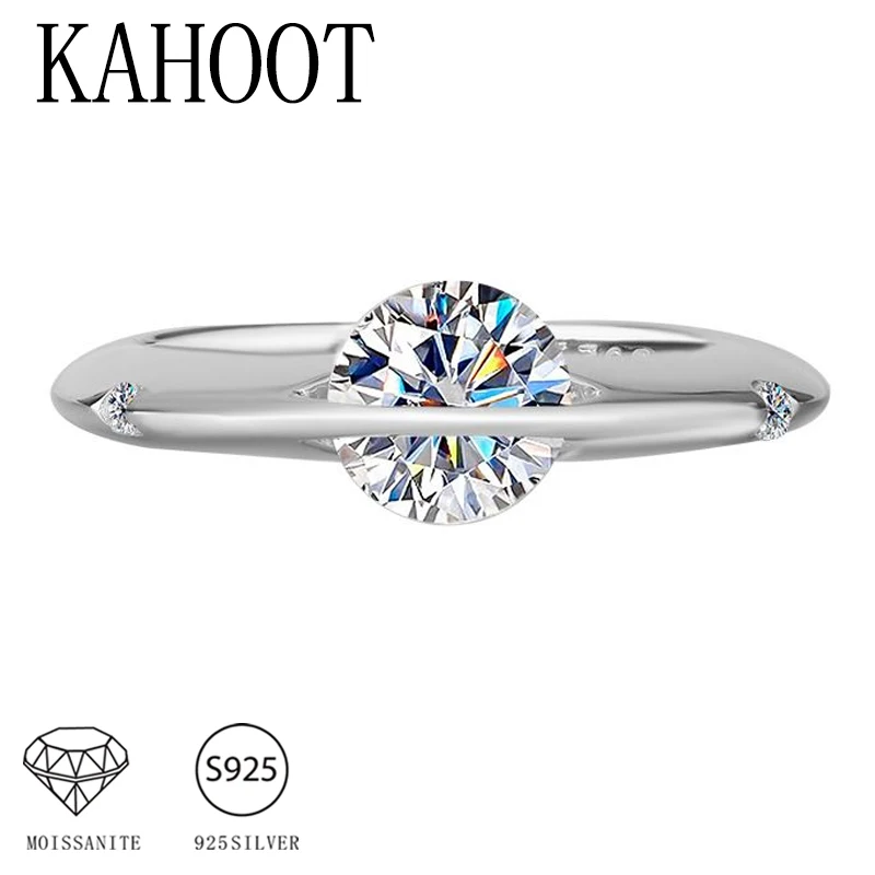 

A stylish and high-quality 925 sterling silver 1-carat moissanite ring with a sparkling star-shaped sphere rotating around it.