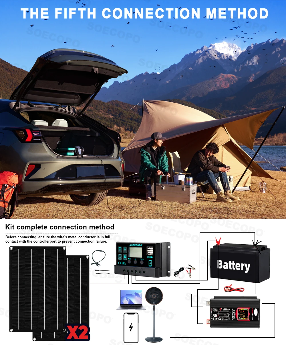 SOECOPO Juego de sistema solar de 6000 W Inversor de paneles fotovoltaicos de 2 × 600 W (enchufe universal) Controlador 100 A para camping en casa/RV