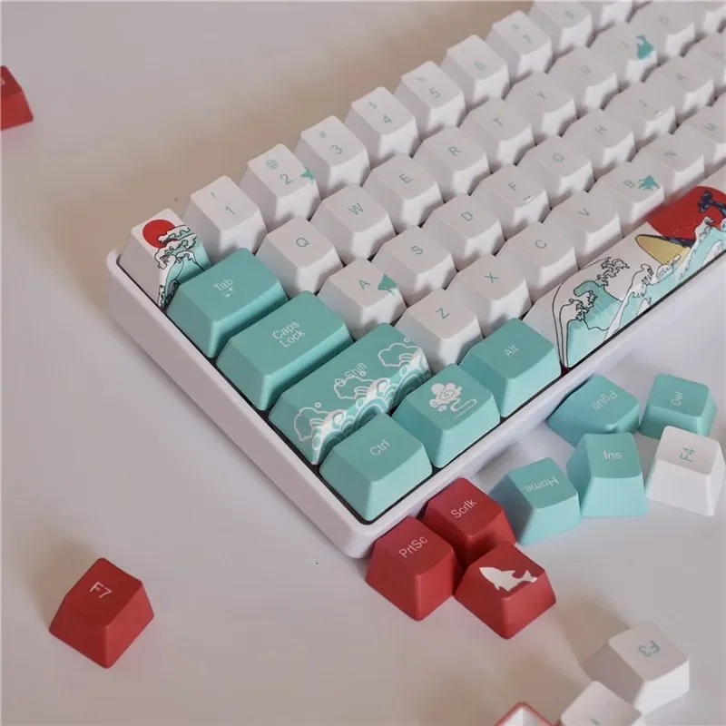 

108 Japanese Coral Sea Keycap PBT Sublimation Key Mechanical Keyboard OEM Personality GK6P4/GH60/68F1