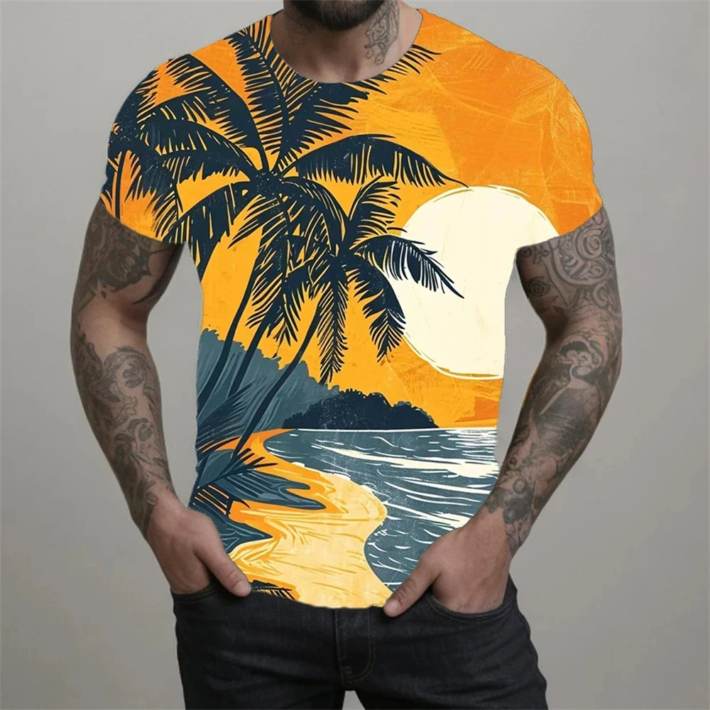 Summer Beach Men\'s T shirts 3D Coconut Tree Print Man/Women Hawaiian T-shirt Oversized Tee Shirt Short Sleeve Top Travel Clothes