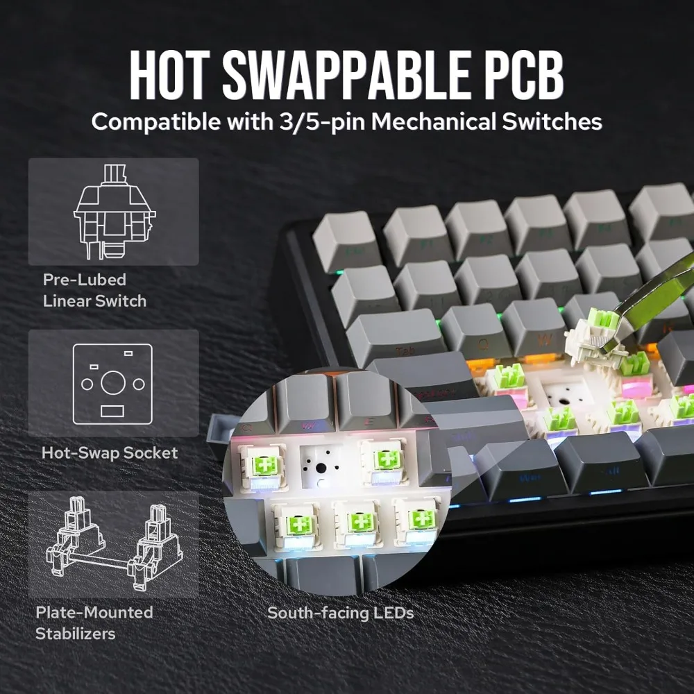 US Shipping Hot New 75% Layout Wireless Mechanical Keyboard with TFT Screen Knob Gasket Mount Hot Swappable RGB Backlit for