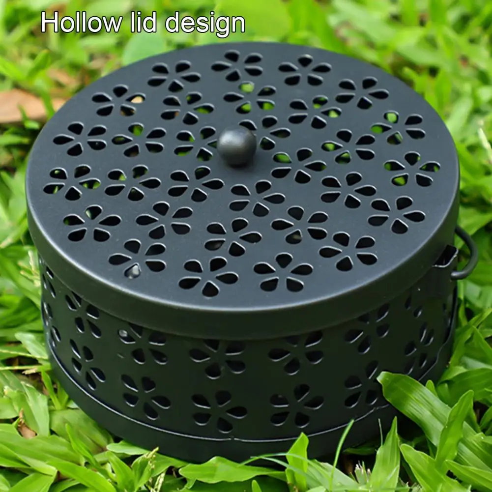 Hollow Incense Holder Incense Coil Container Portable Metal Incense Coil Holder with Lid Handle Heavy Duty Hollow for Repelling