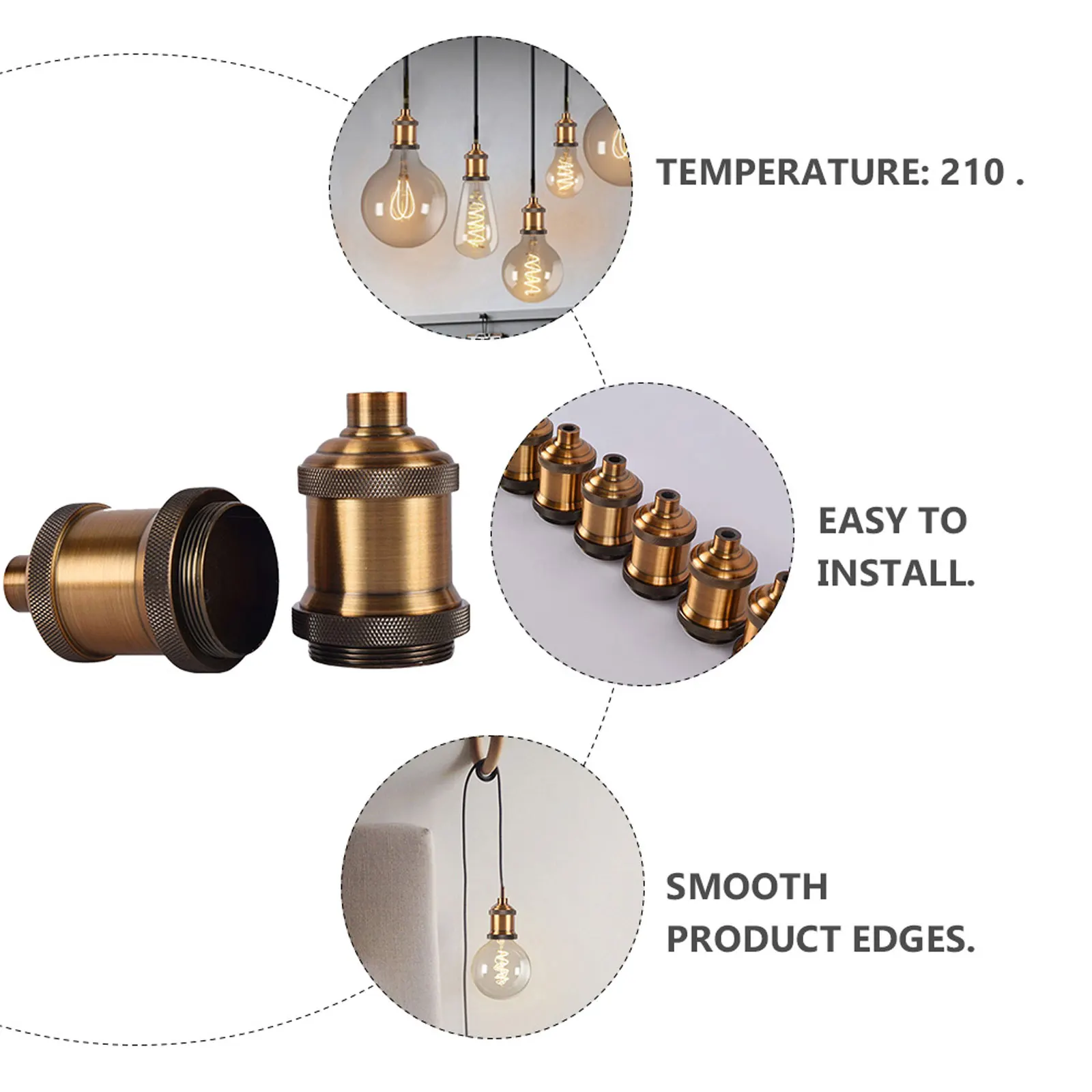 

2 Pcs E27 Light Sockets Aluminum Base Vintage Edison Lamp Holder St Bulb Adapter Easy Install Pendant DIY Lighting