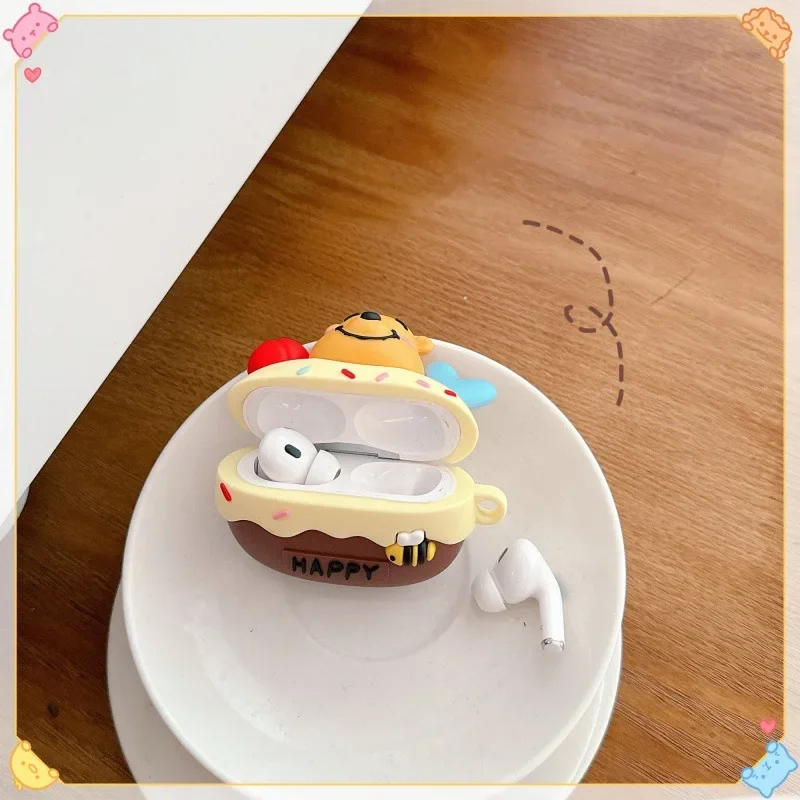 Custodia 3D Cake Teddy Bear per AirPods 4 Airpod 1 2 3 Pro Pro2 Auricolari Bluetooth Scatola di ricarica Custodia protettiva per auricolari