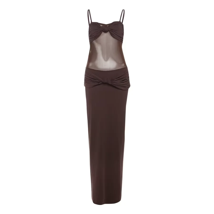 Sisterlinda ฤดูใบไม้ร่วง Release Junior ข้อเท้า-ความยาวเซ็กซี่ High Street ชุด K24D59466 สาว Halter Solid Cleavage backless แฟชั่น Robe