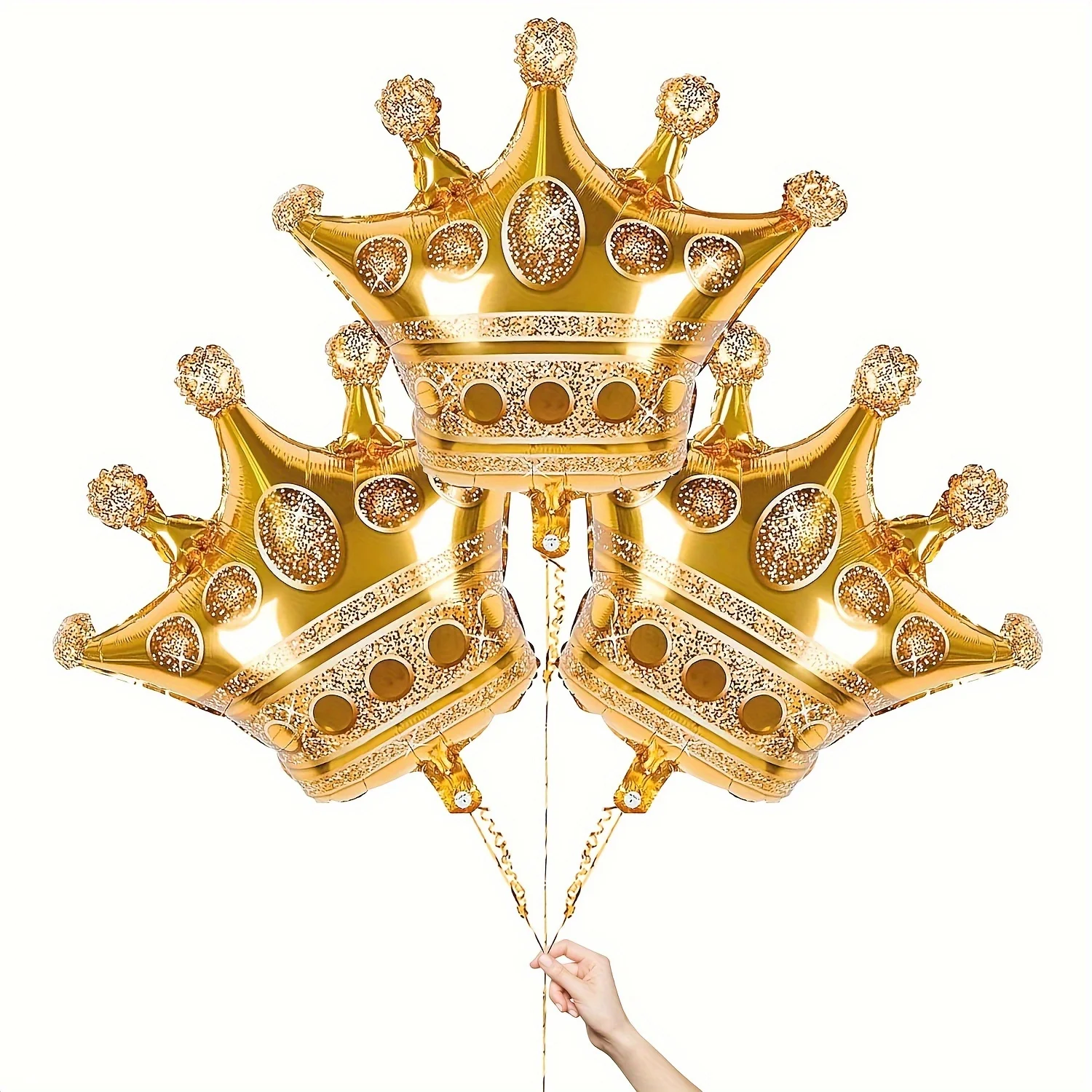 3-teiliges Kronen-Luftballon-Set, goldfarbene Folien-Luftballons in Kronenform, Dekorations-Folienballons, Jubiläumsballons, Prinzessinnen-Geburtstag