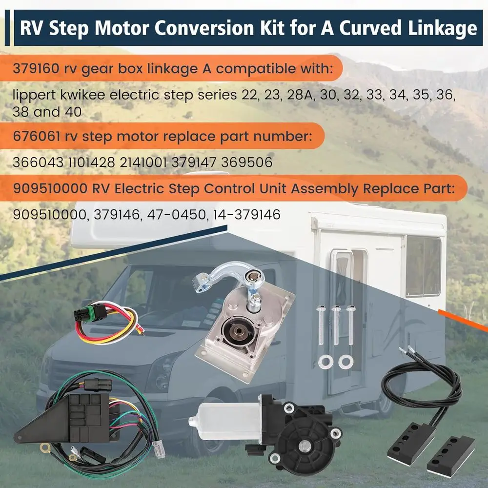 RV Step Motor Conversion Kit for A Curved Linkage Compatible with Kwikee 22, 23, 28A, 30, 32, 33, 34, 35, 36, 38, 40 Series Step