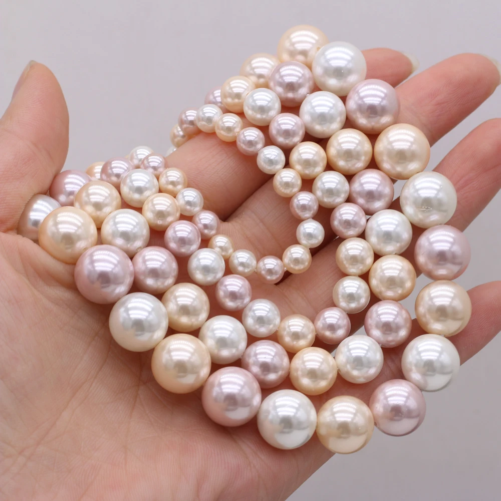 Natural Shell Beads Mixed Color Imitation Pearl Round Loose Spacer Beads for Jewelry Making DIY Necklace Bracelet Accessory 38cm