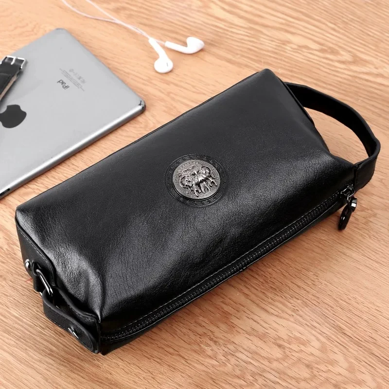 Men's Genuine Leather Clutch Bag With Wristlet Retro Envelope Bag TopLayer Cowhide Handbag Purse Fashion Clutch Bag