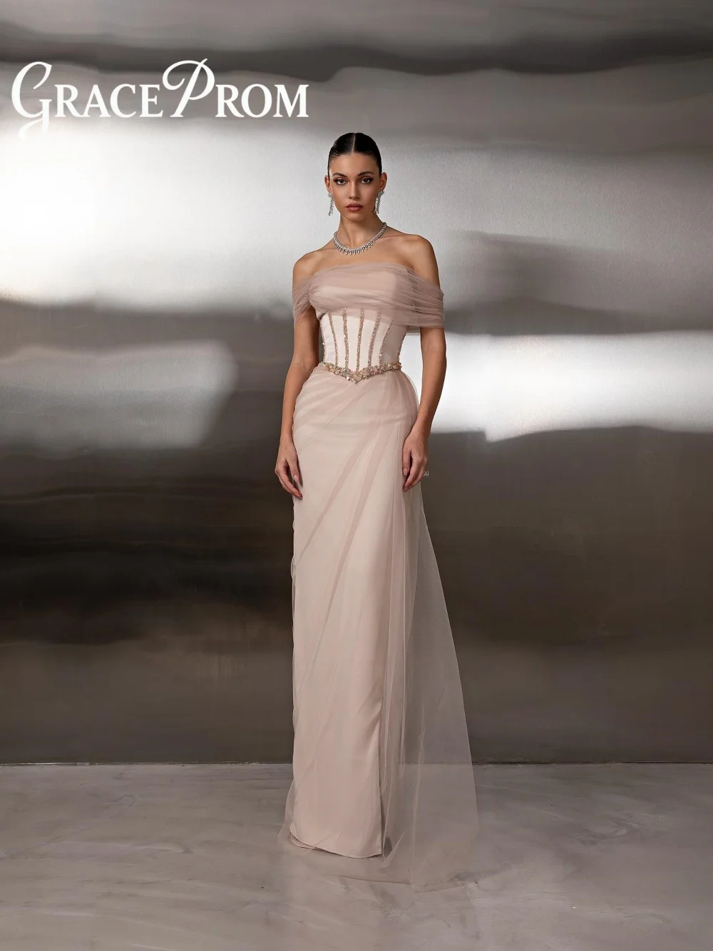 GraceProm robe de soirée sans bretelles 2026 élégante robe de tapis en Tulle Chic une ligne longueur de plancher robe de soirée