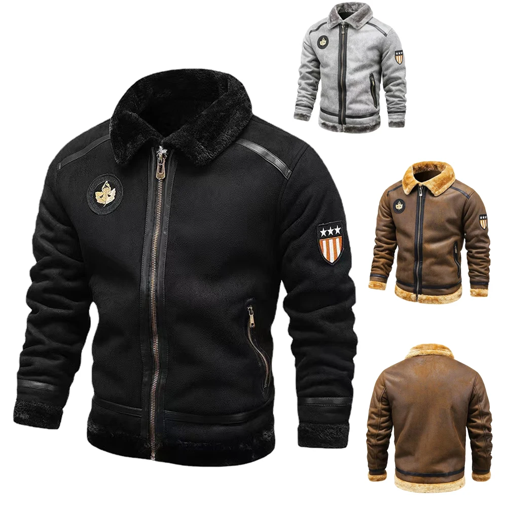 

Male Leather Jacket Men's Vintage Brown Faux Leather Coat Autumn/Winter Biker Fleece Fake Suede Outwearing 4XL Casual Jackets