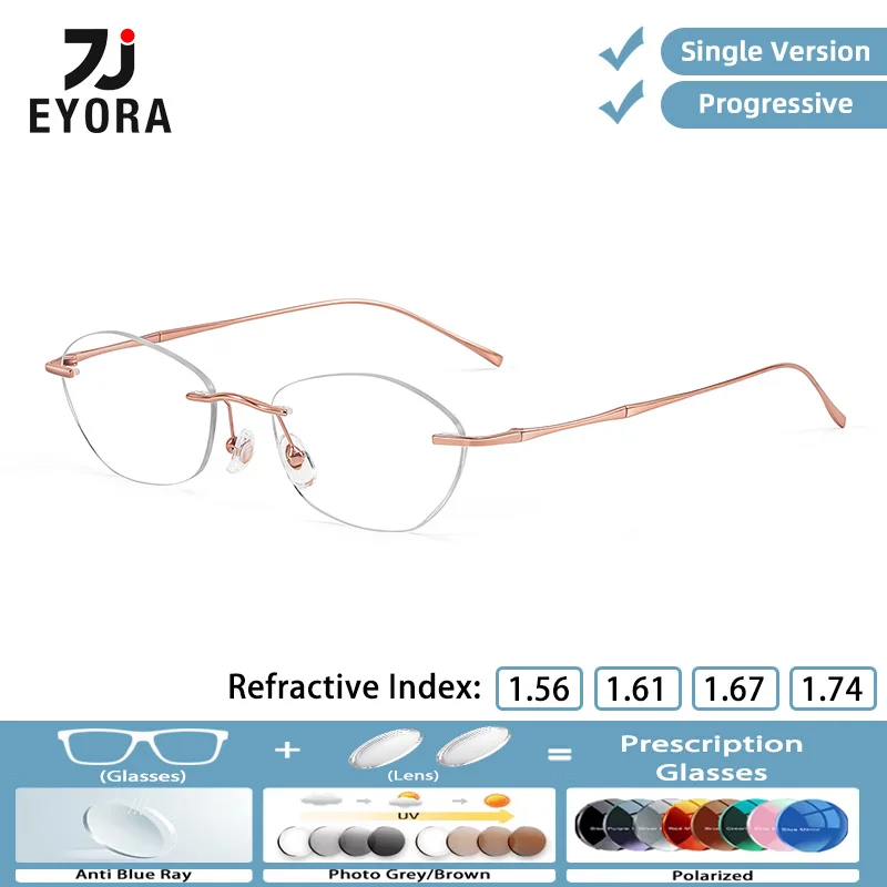 

EYORA Elegant Butterfly Rimless Reading Glasses for Women Myopia and Hyperopia Anti Blue Light Progressive Photochromic Glasses