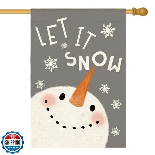 AVOIN colorlife Grey Let It Snow Snowman Snowflake House Flag 28 x 40 Inch Do EYY IIX SSL
