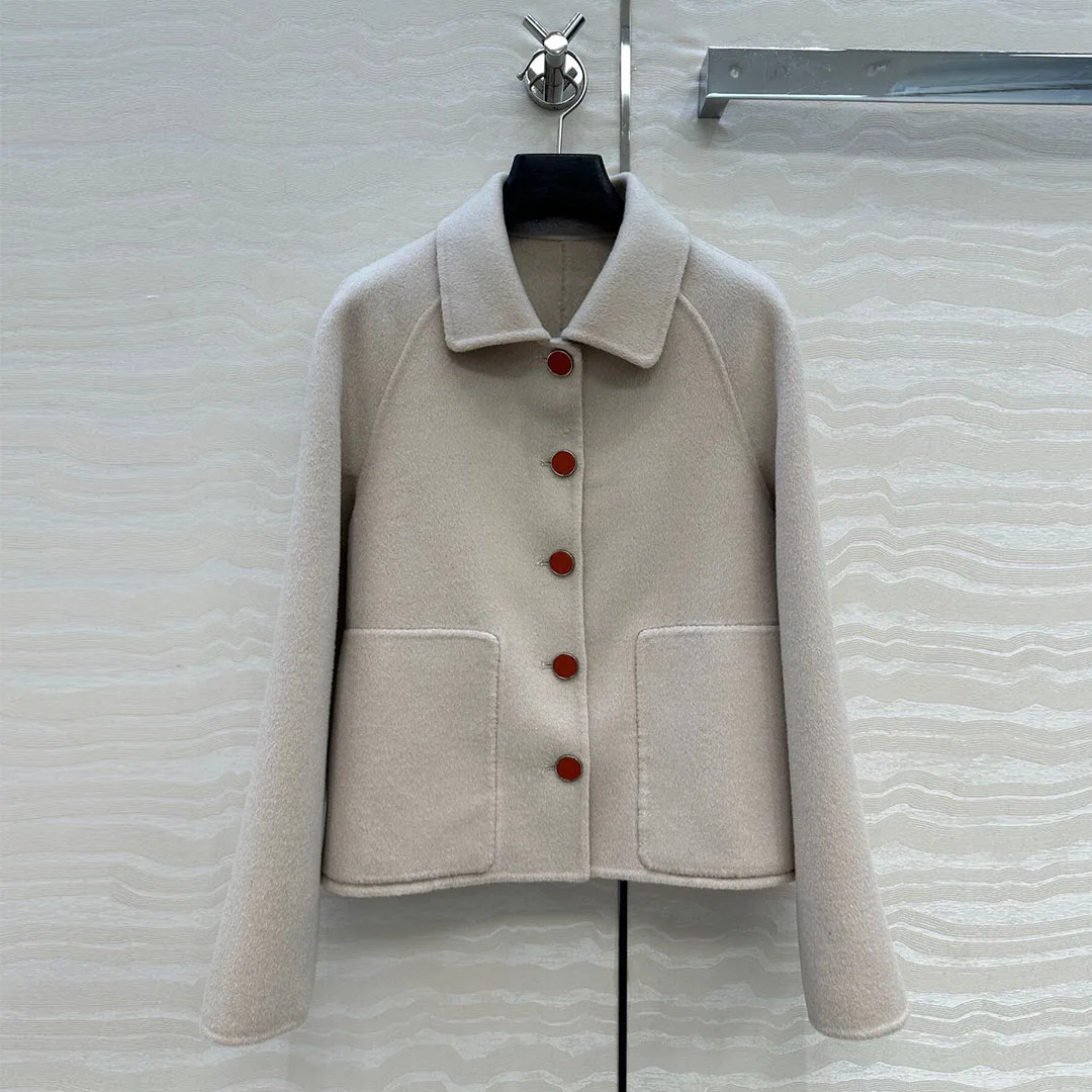 

2025 New Winter Wool Cashmere Double-sided Woolen Coat Women Lapel Single Breasted Long Sleeve Pockets High Street Design Jacket