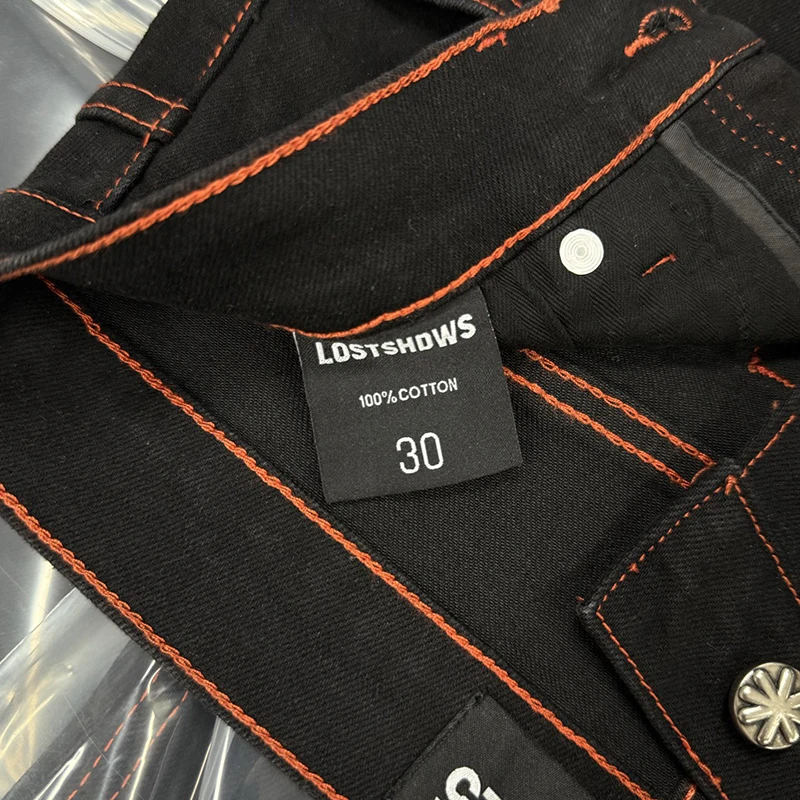 LOSTSHDWS jean tournesol détaillé ajouré broderie américaine haute rue Patchwork jambe droite Streetwear