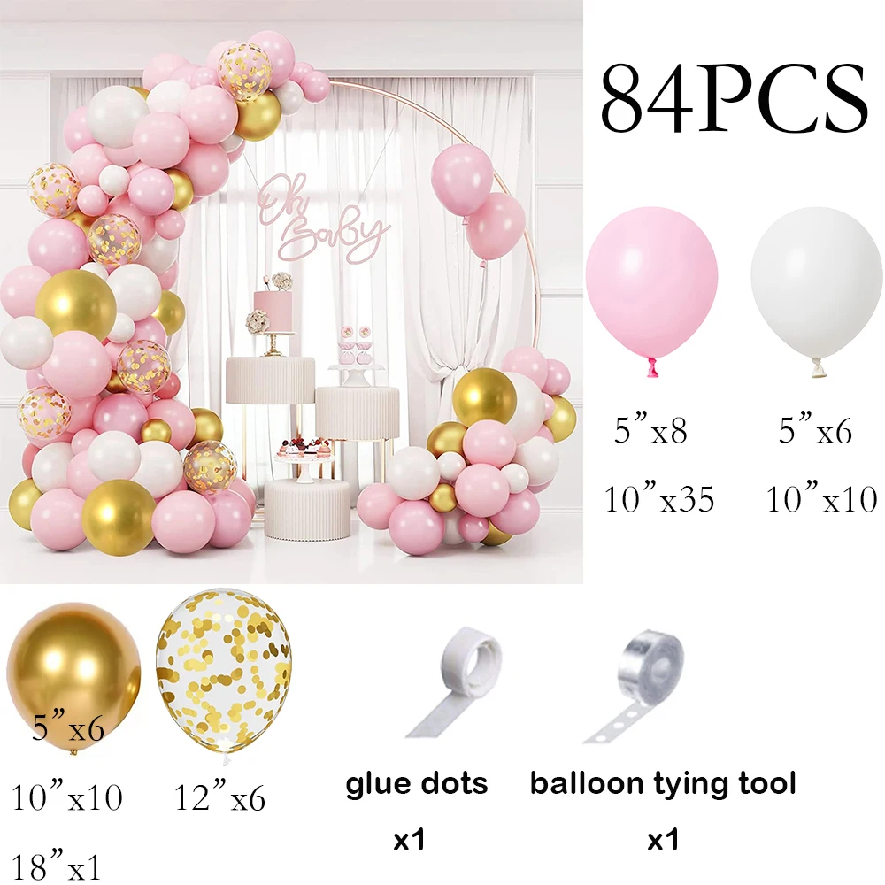 Pastel Pink White Balloons Arch Kit Metal Gold Confetti Ballon Garland Wedding Anniversary Baby Shower Birthday Party Decoration