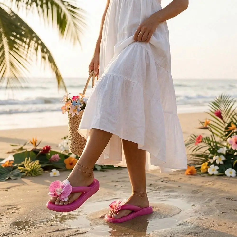 

Fashion Summer Butterfly Orchid Slipper Elegant Vacation Women's Sandals Beach Non-Slip Ladies Slippers Beach