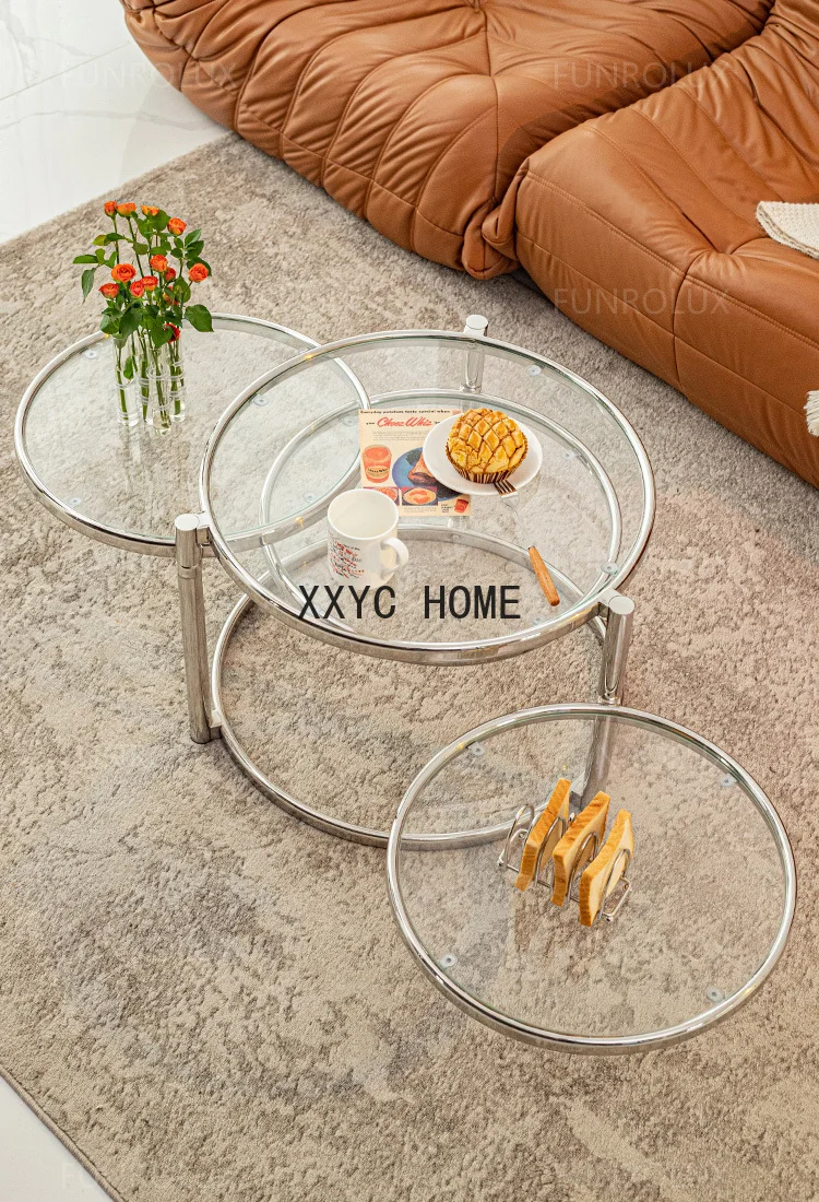 Modern Coffee Table in Stainless Steel Tea Table for Apartment With Tempered Glass