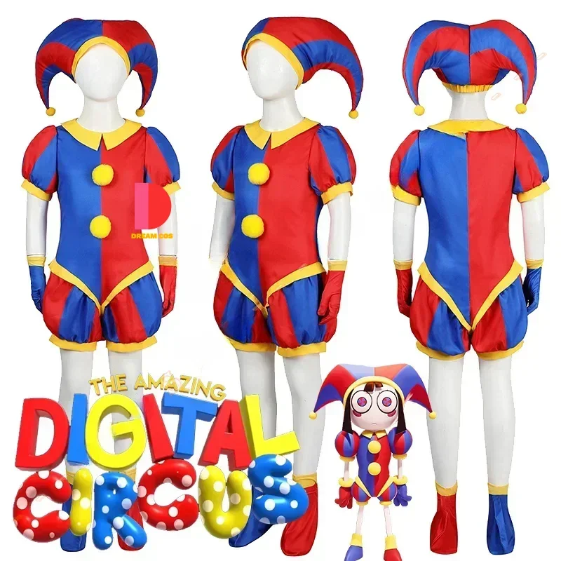 

The Amazing Digital Circus Pomni Cosplay Costume Cartoon Uniform Hat Gloves Halloween Party Props for Women Men Kids Hot