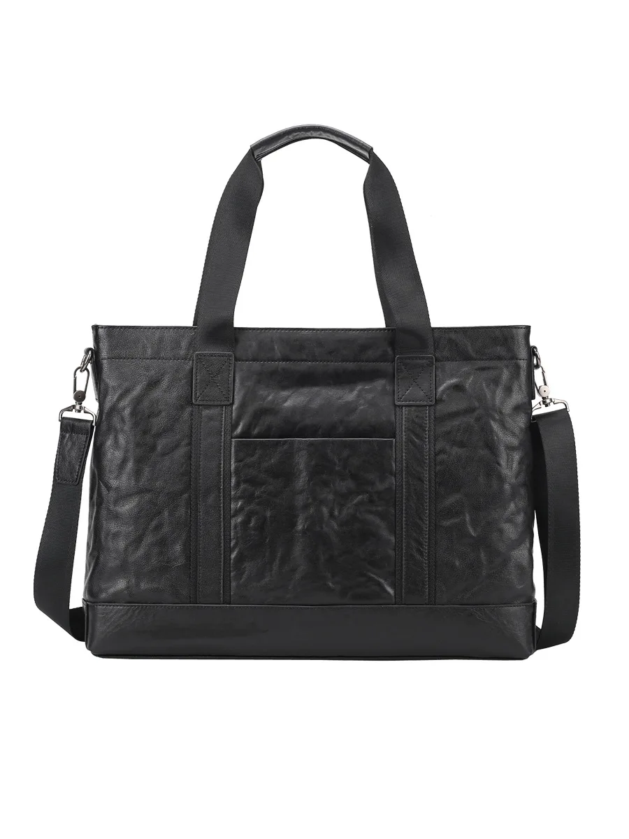 New Briefcase Genuine Leather Business Handbag Top Layer Cowhide Horizontal Casual Large Capacity Men's Laptop Luxury Men Bag